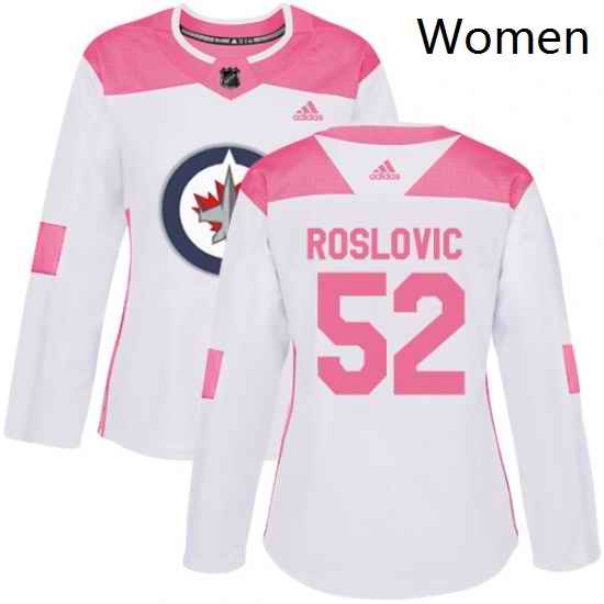 Womens Adidas Winnipeg Jets 52 Jack Roslovic Authentic WhitePink Fashion NHL Jersey